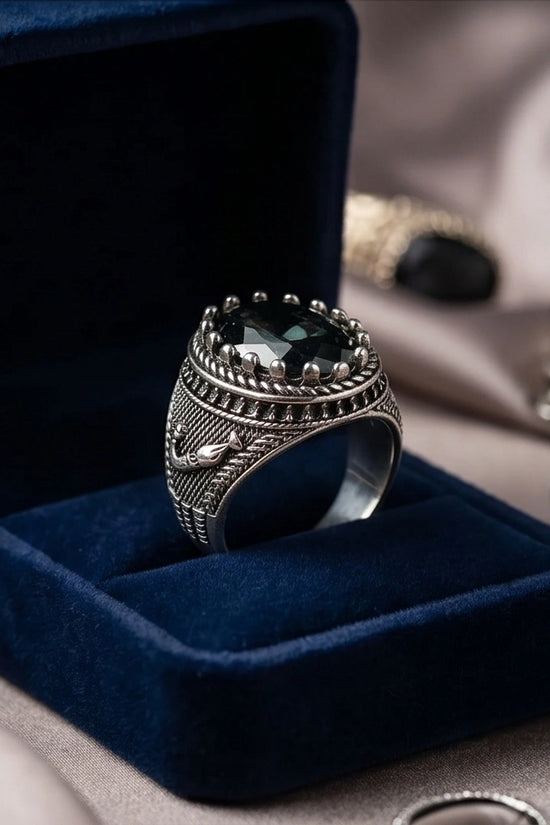 Imperial Anchor Obsidian Signet Ring