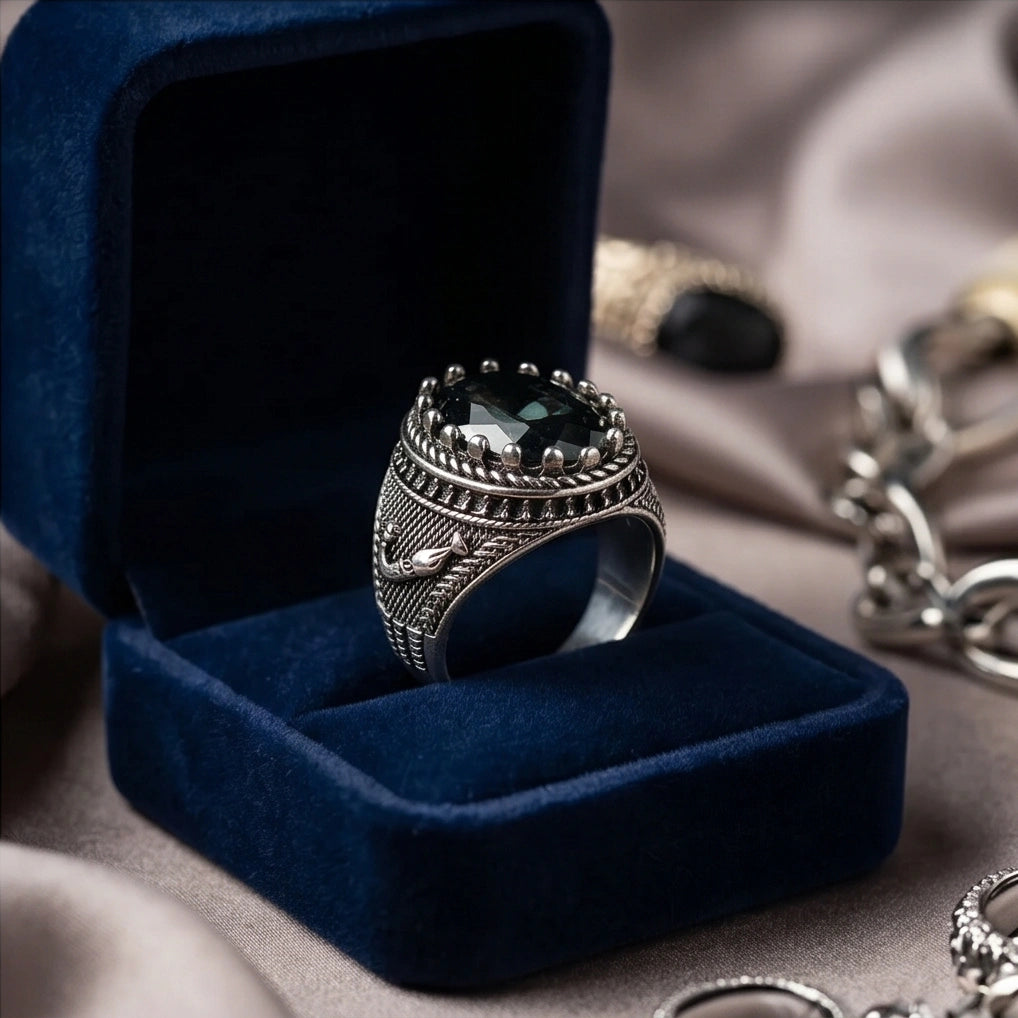 Imperial Anchor Obsidian Signet Ring