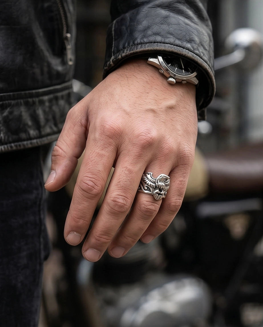 Oxidized Silver Regal Eagle Relief Ring