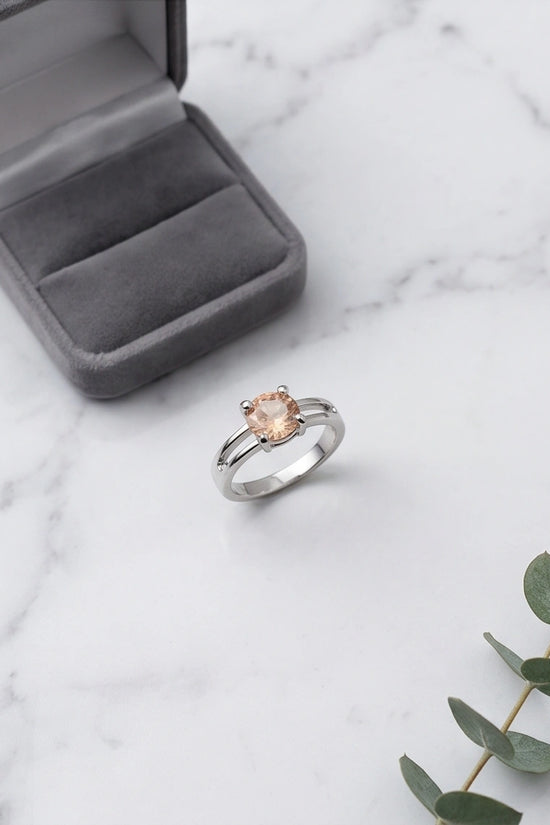 Sterling Silver Round-Cut Split Shank Peach Morganite Ring