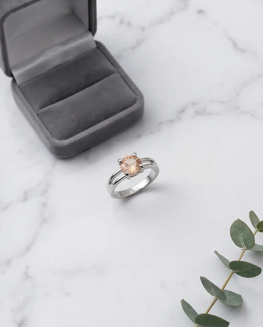 Sterling Silver Round-Cut Split Shank Peach Morganite Ring