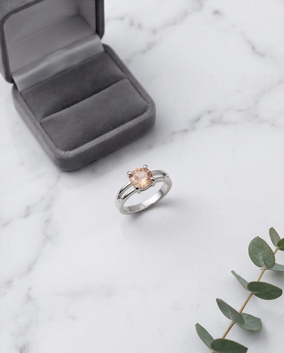 Sterling Silver Round-Cut Split Shank Peach Morganite Ring