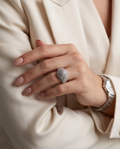 Full-Pavé Starburst Dome Signet Ring