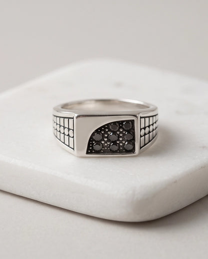 Garnet Micro-Pavé Geometric Segment Band Silver Ring