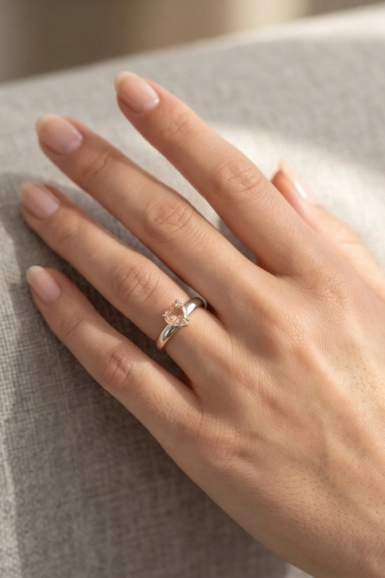 Sterling Silver Heart-Cut Peach Morganite Solitaire Ring