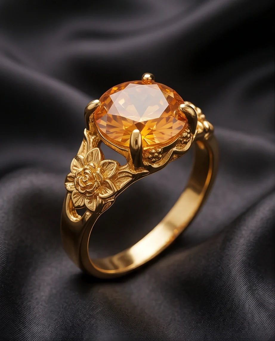 Golden Amber Botanical Blossom Ring