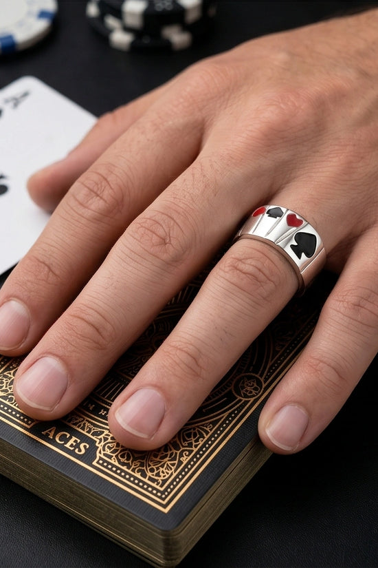 Sterling Silver Poker Card Suits Signet Ring