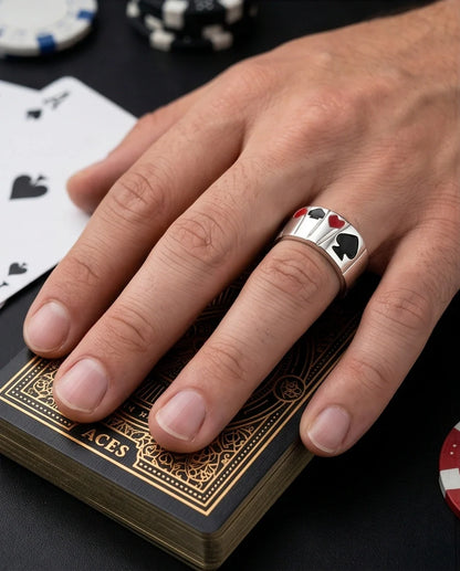 Sterling Silver Poker Card Suits Signet Ring