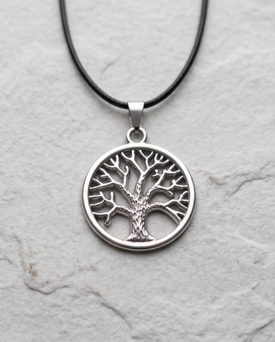 Silver Tree of Life Medallion Cord Necklace