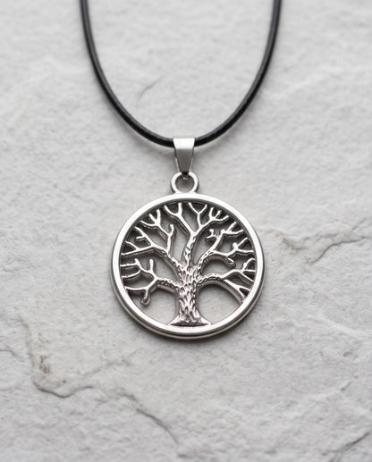Silver Tree of Life Medallion Cord Necklace