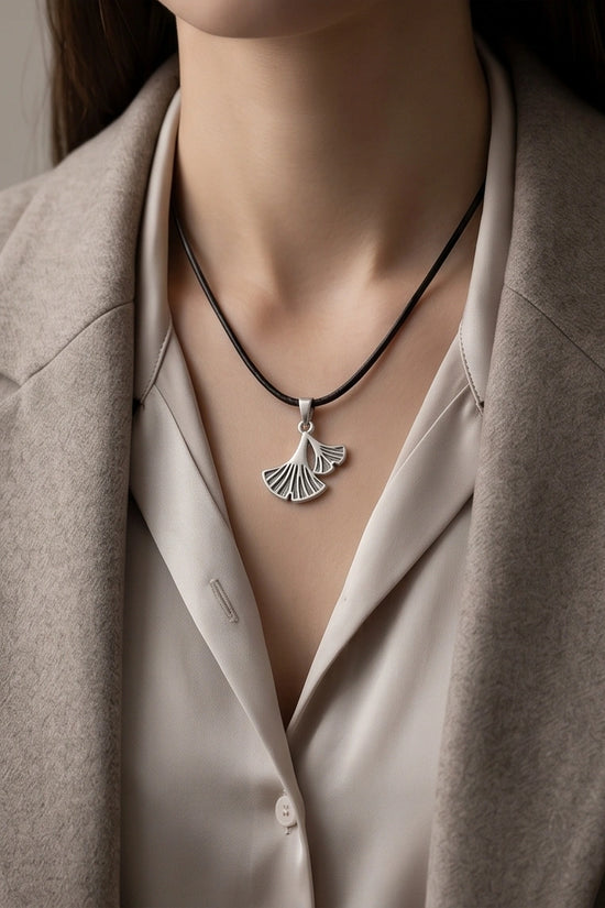 Silver Ginkgo Leaf Pendant Necklace