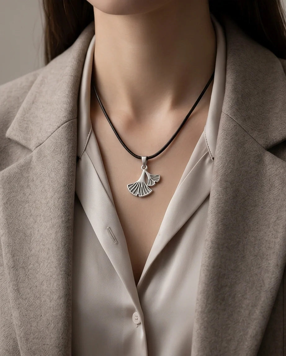 Silver Ginkgo Leaf Pendant Necklace