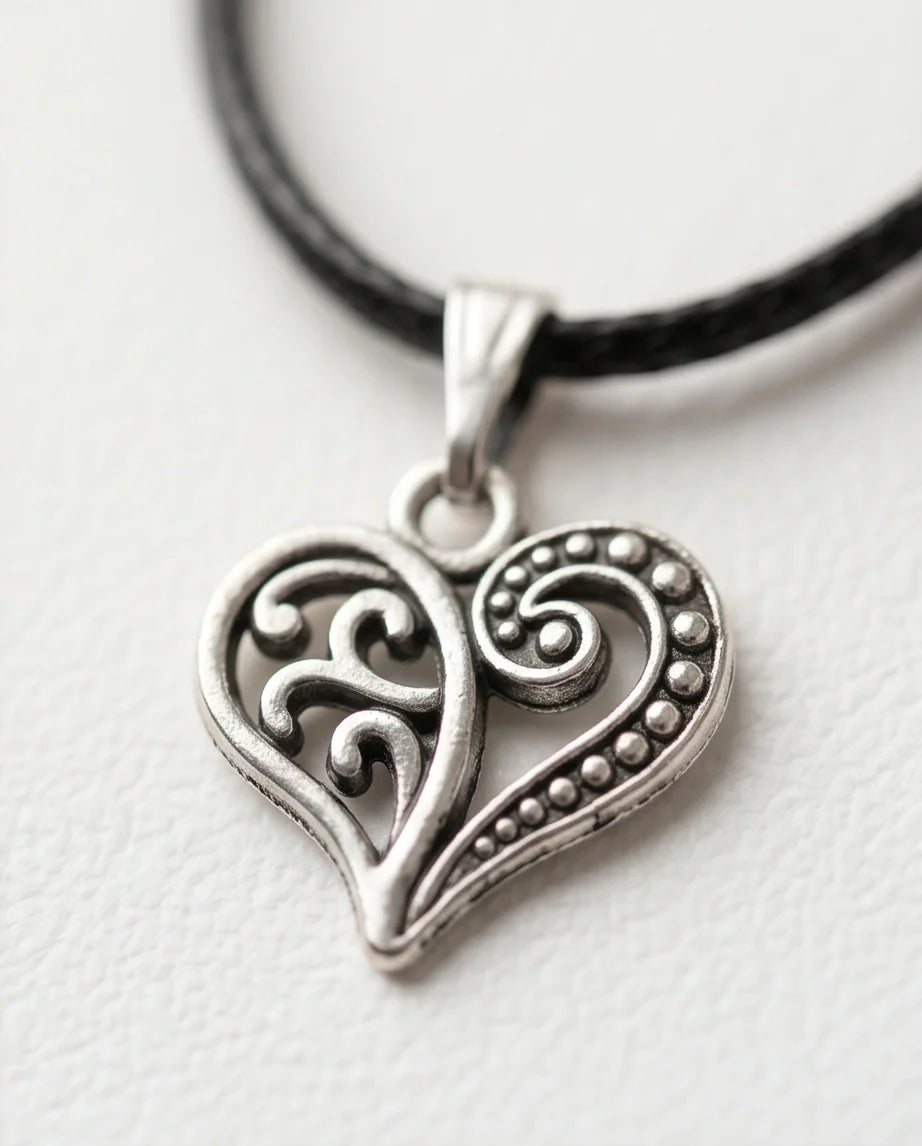 Silver Filigree Heart Pendant Necklace