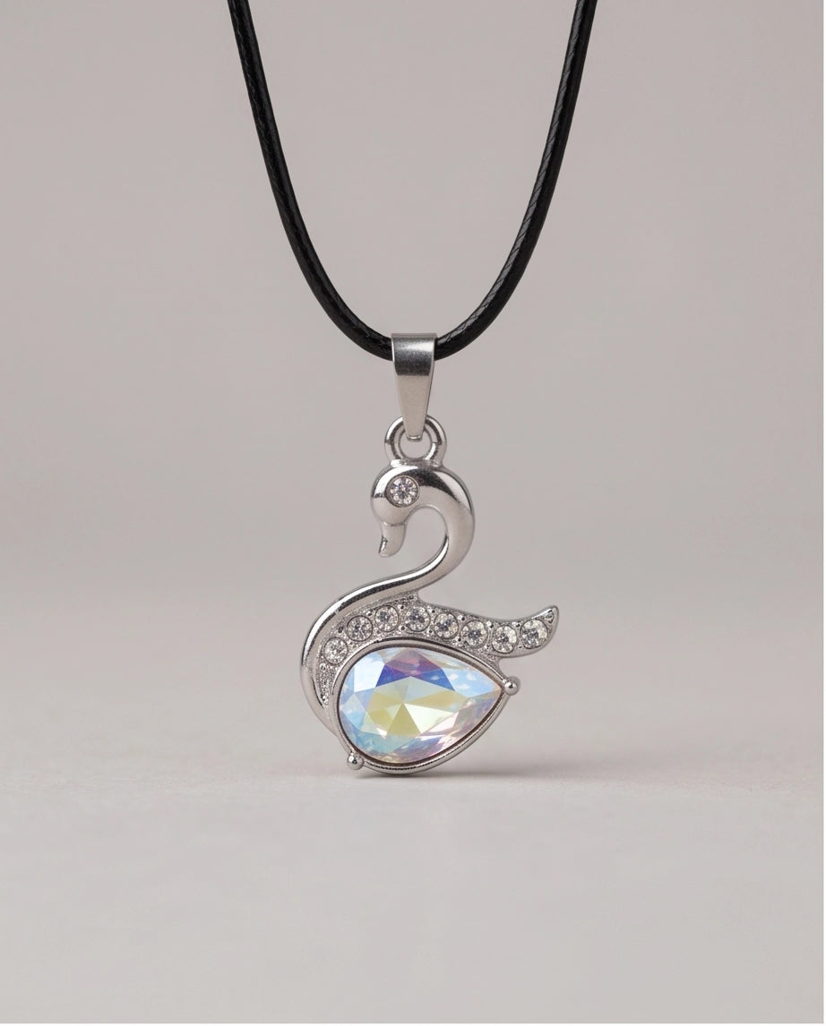 Silver Opaline Crystal Swan Pendant Necklace