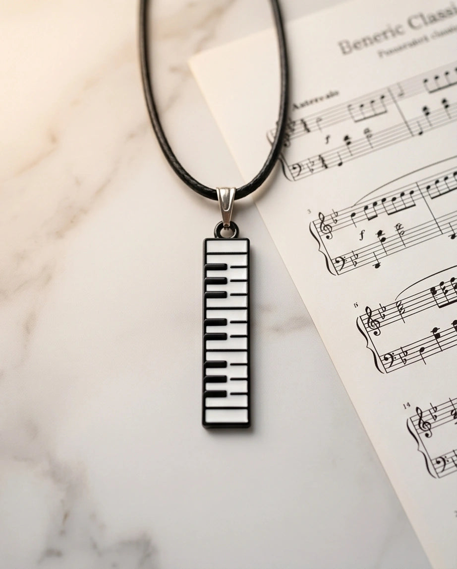 Black and White Piano Key Vertical Necklace