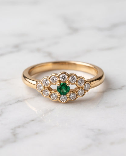 Emerald & Crystal Scalloped Halo Ring