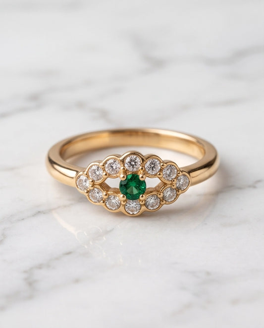 Emerald & Crystal Scalloped Halo Ring