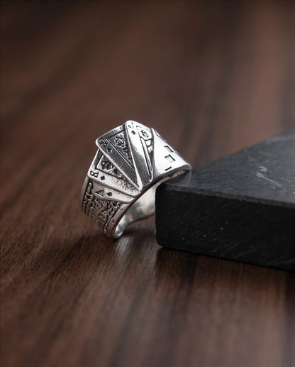 Royal Flush Playing Cards Band Silver Ring