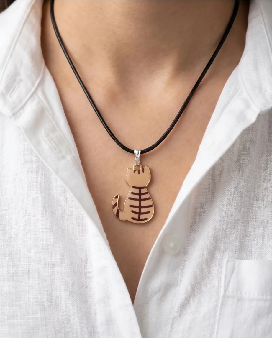 Artistic Golden Autumn Feline Silhouette Pendant Necklace