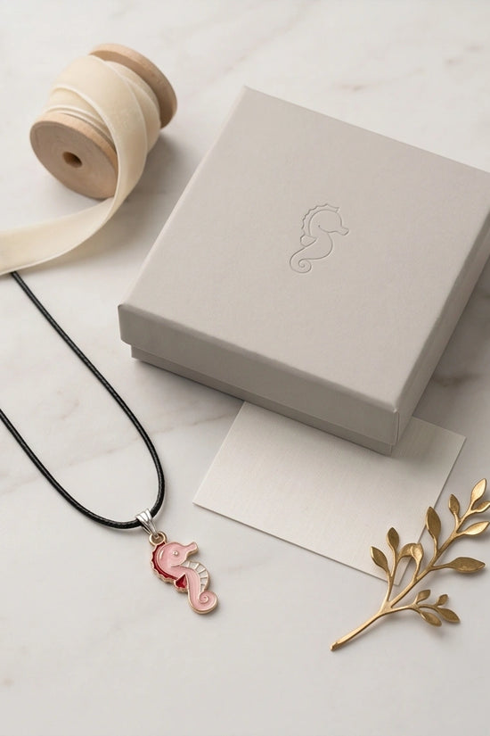 Pink Seahorse Enamel Pendant Necklace