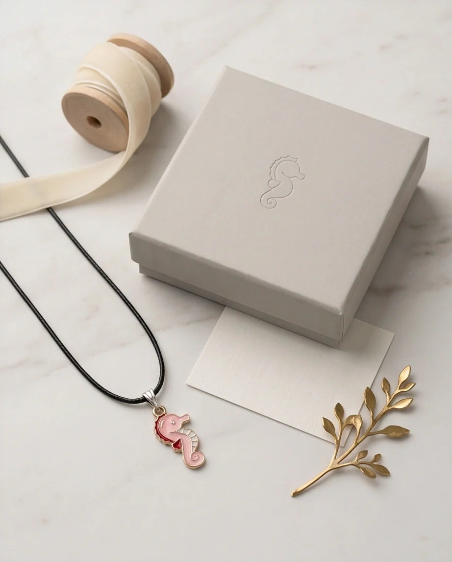 Pink Seahorse Enamel Pendant Necklace