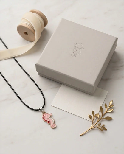 Pink Seahorse Enamel Pendant Necklace