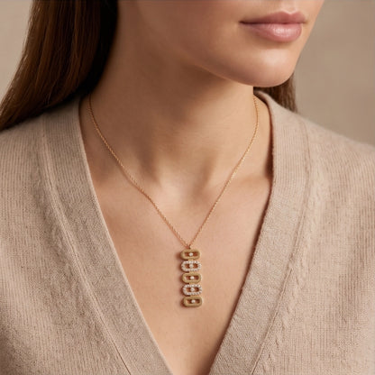 Gold Multi-Link Crystal Pendant Necklace