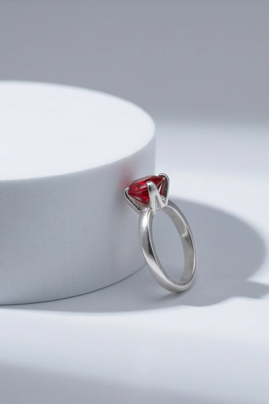 Sterling Silver Round-Cut Red Ruby Solitaire Ring