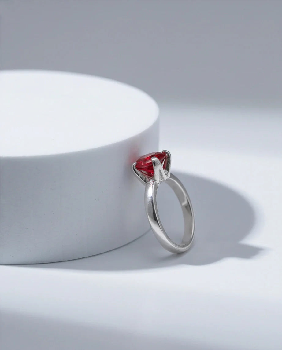 Sterling Silver Round-Cut Red Ruby Solitaire Ring