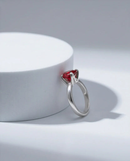 Sterling Silver Round-Cut Red Ruby Solitaire Ring