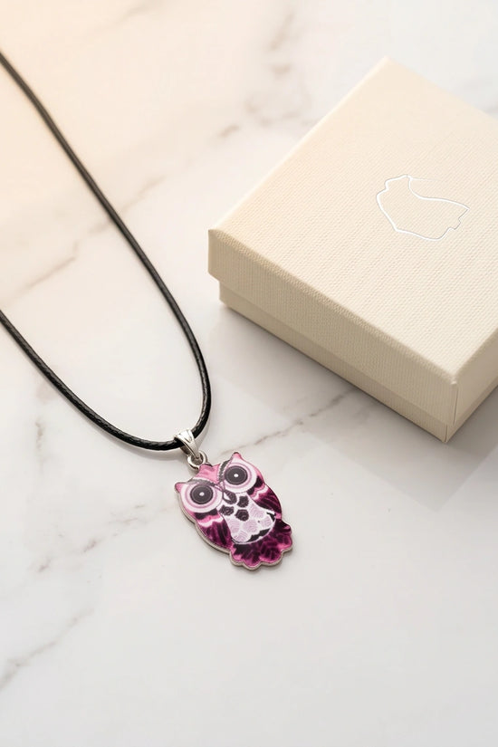 Elegant Magenta Owl Totem Pendant Necklace