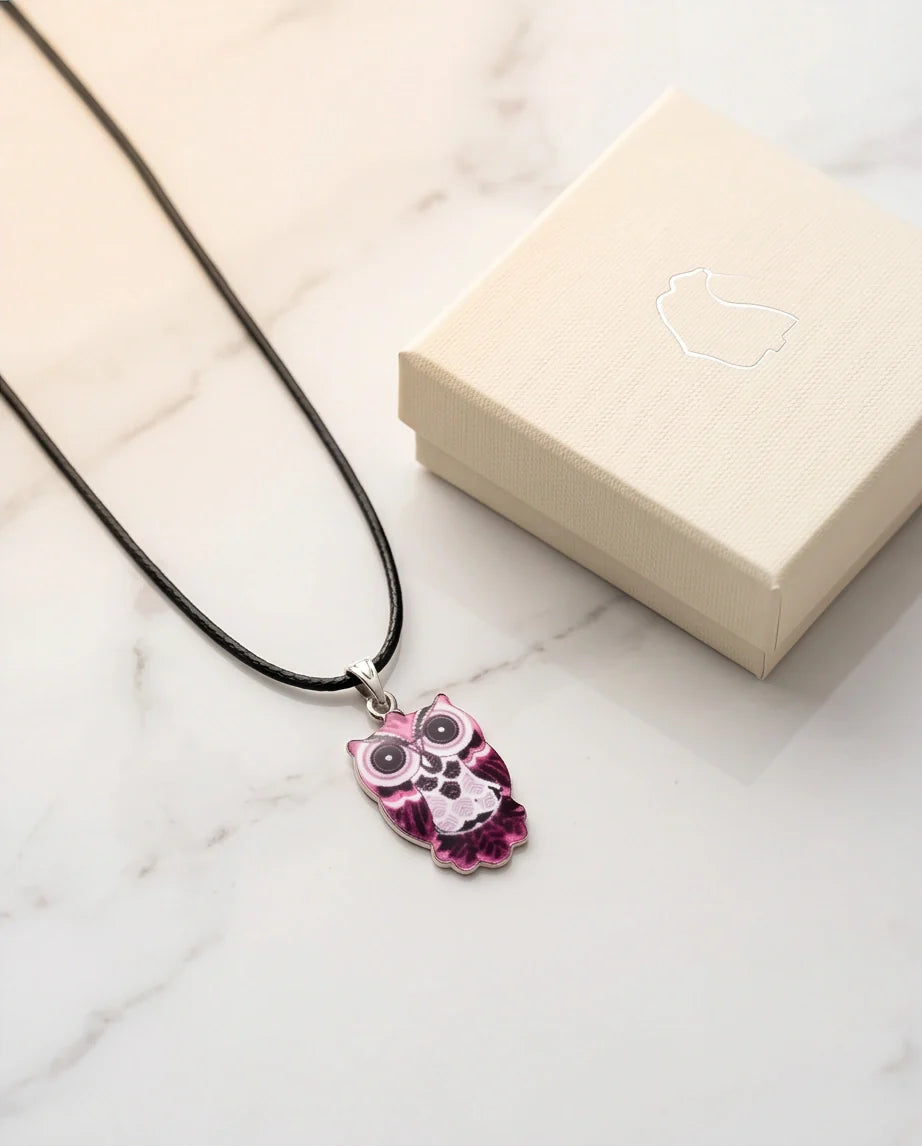 Elegant Magenta Owl Totem Pendant Necklace