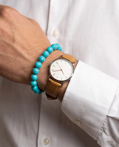 Natural Turquoise Veined Stone Beaded Adjustable Macrame Bracelet