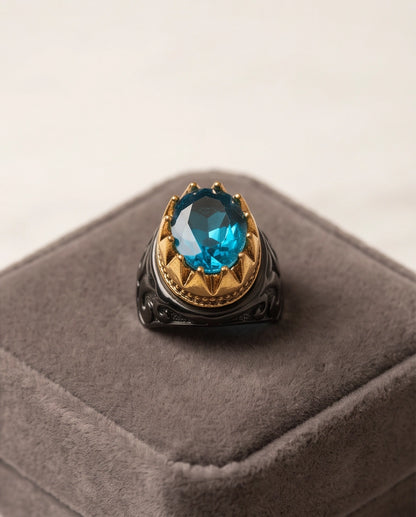Celestial Aquamarine Sunburst Signet Ring