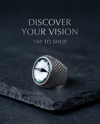 Slit-Pupil Obsidian Dragon-Eye Cabochon Scale-Band Silver Ring