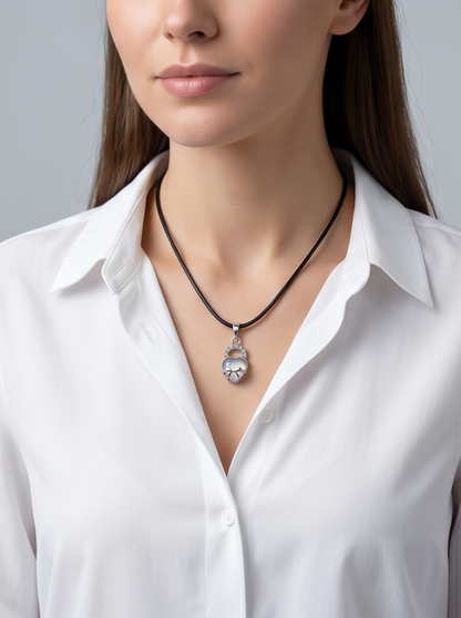 Opalite Heart Bow Lock Pendant Necklace