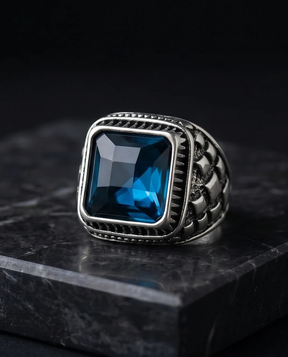 Midnight Cerulean Silver Signet Ring