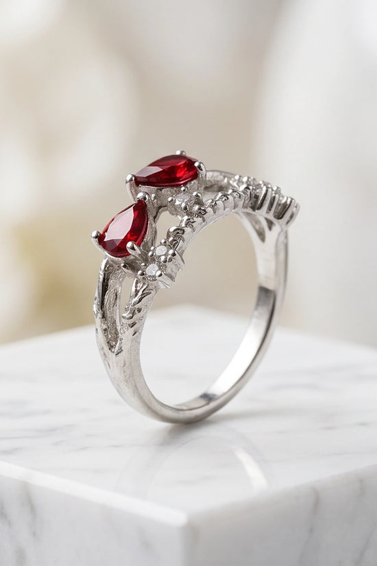 Crimson Dual Pear Vine Ring