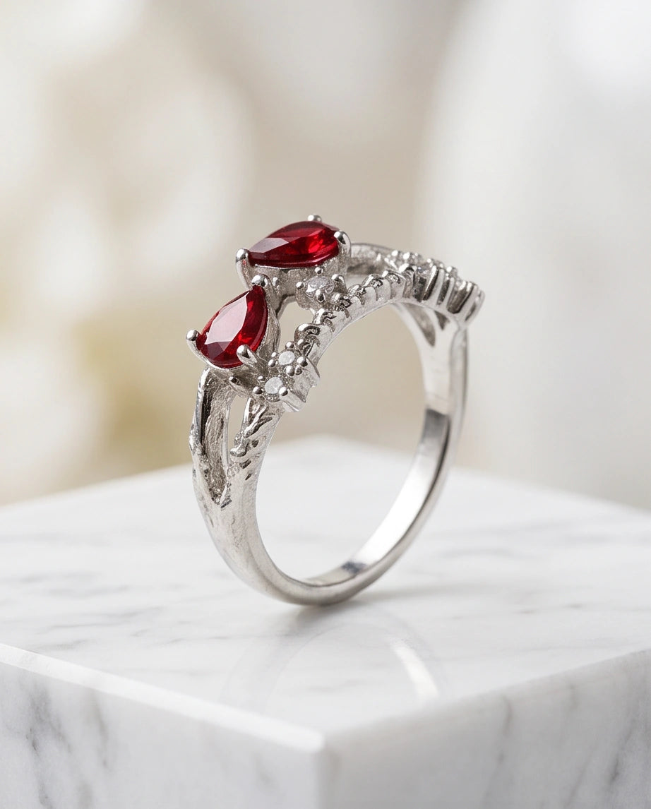 Crimson Dual Pear Vine Ring