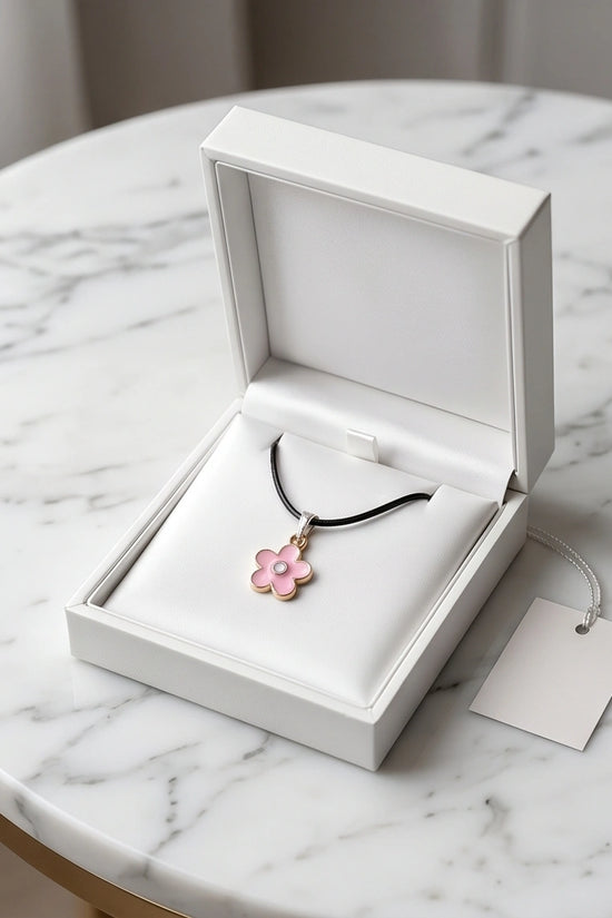 Dainty Pink Five-Petal Flower Enamel Pendant Necklace