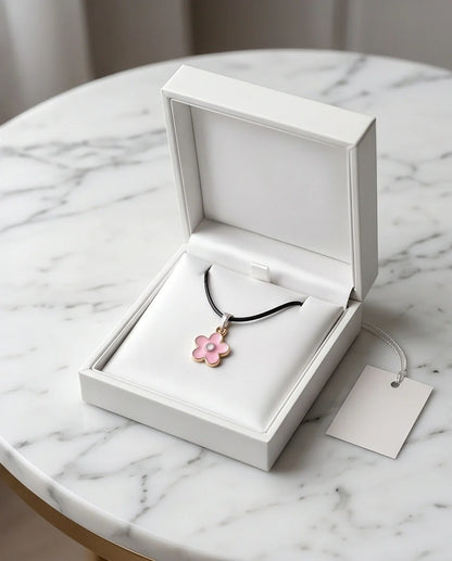 Dainty Pink Five-Petal Flower Enamel Pendant Necklace