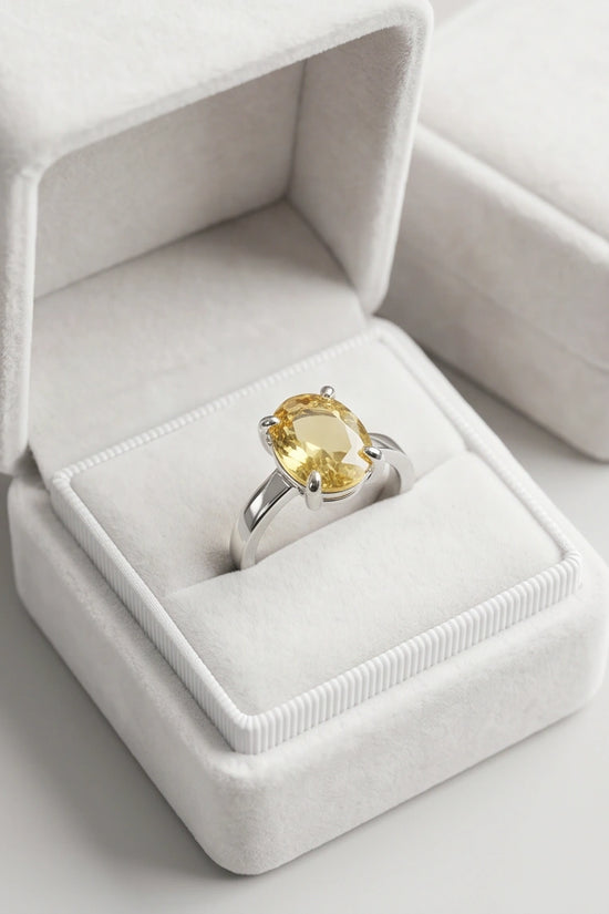 Sterling Silver Oval Yellow Citrine Solitaire Ring