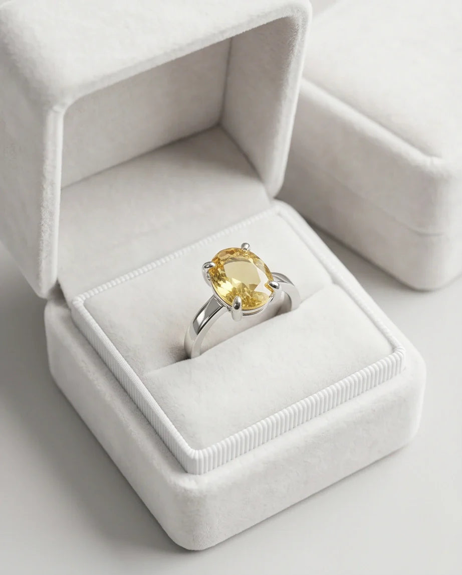 Sterling Silver Oval Yellow Citrine Solitaire Ring