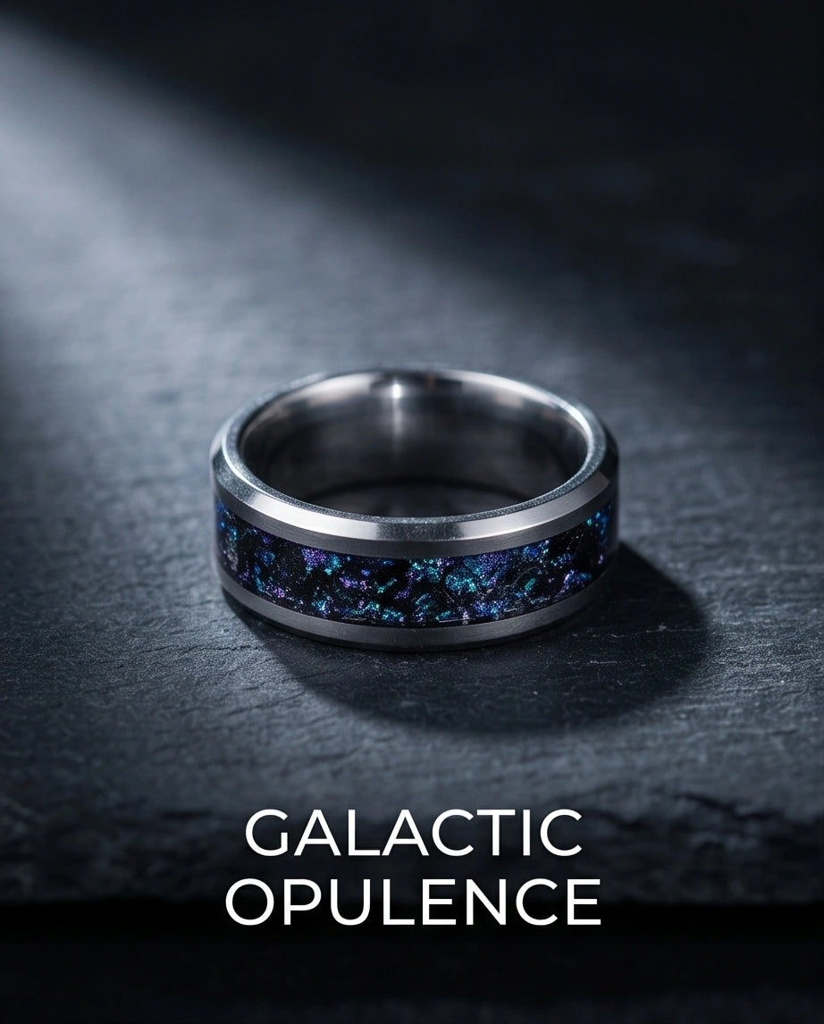 Nebula Opal Inlay Silver Band Ring