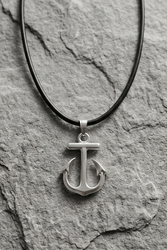 The Voyager: Minimalist Matte Silver Anchor Pendant Necklace