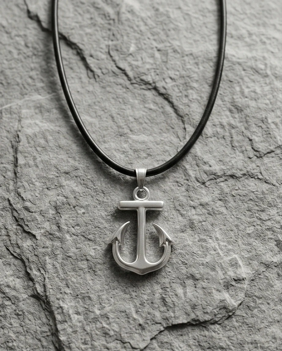 The Voyager: Minimalist Matte Silver Anchor Pendant Necklace