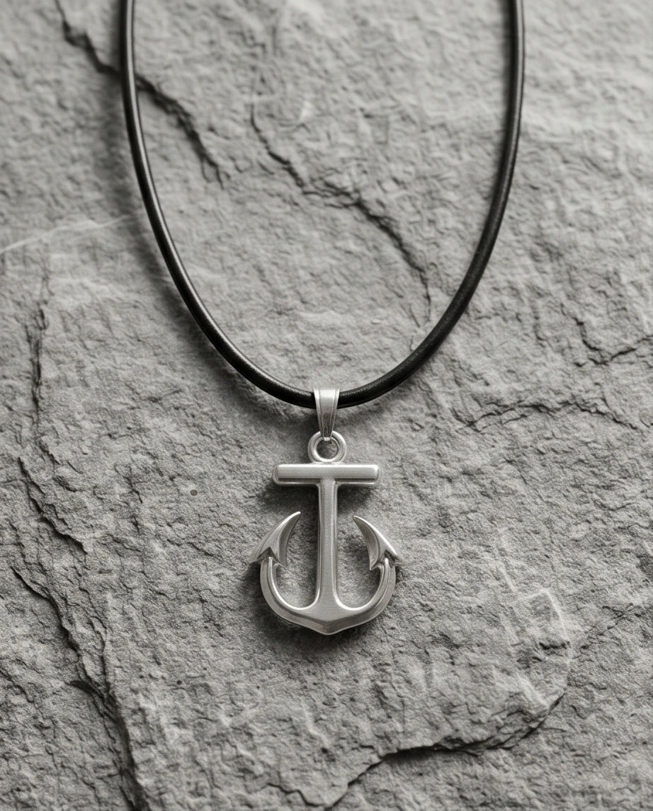 The Voyager: Minimalist Matte Silver Anchor Pendant Necklace