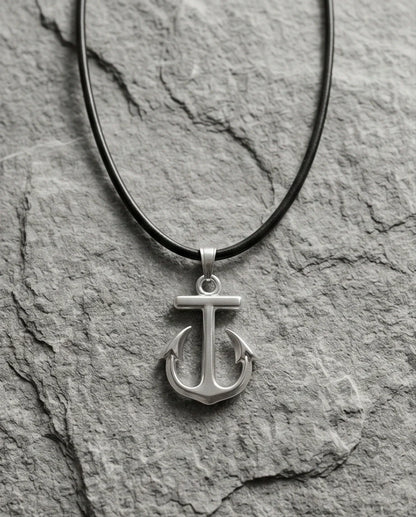 The Voyager: Minimalist Matte Silver Anchor Pendant Necklace