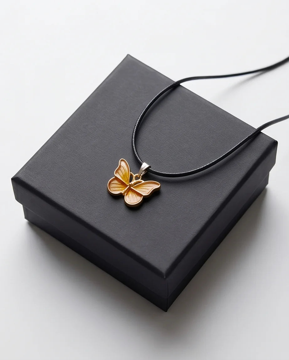 Gold & Amber Butterfly Pendant Necklace