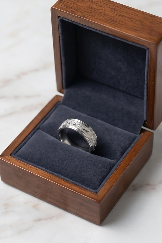 Textured Silver 'X' Engraved Band Ring